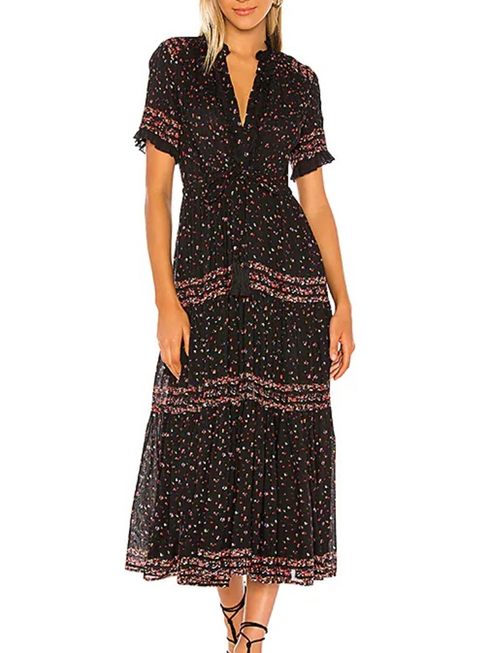 Free People Rare Feeling Floral Print Tiered Pleated Maxi Dress